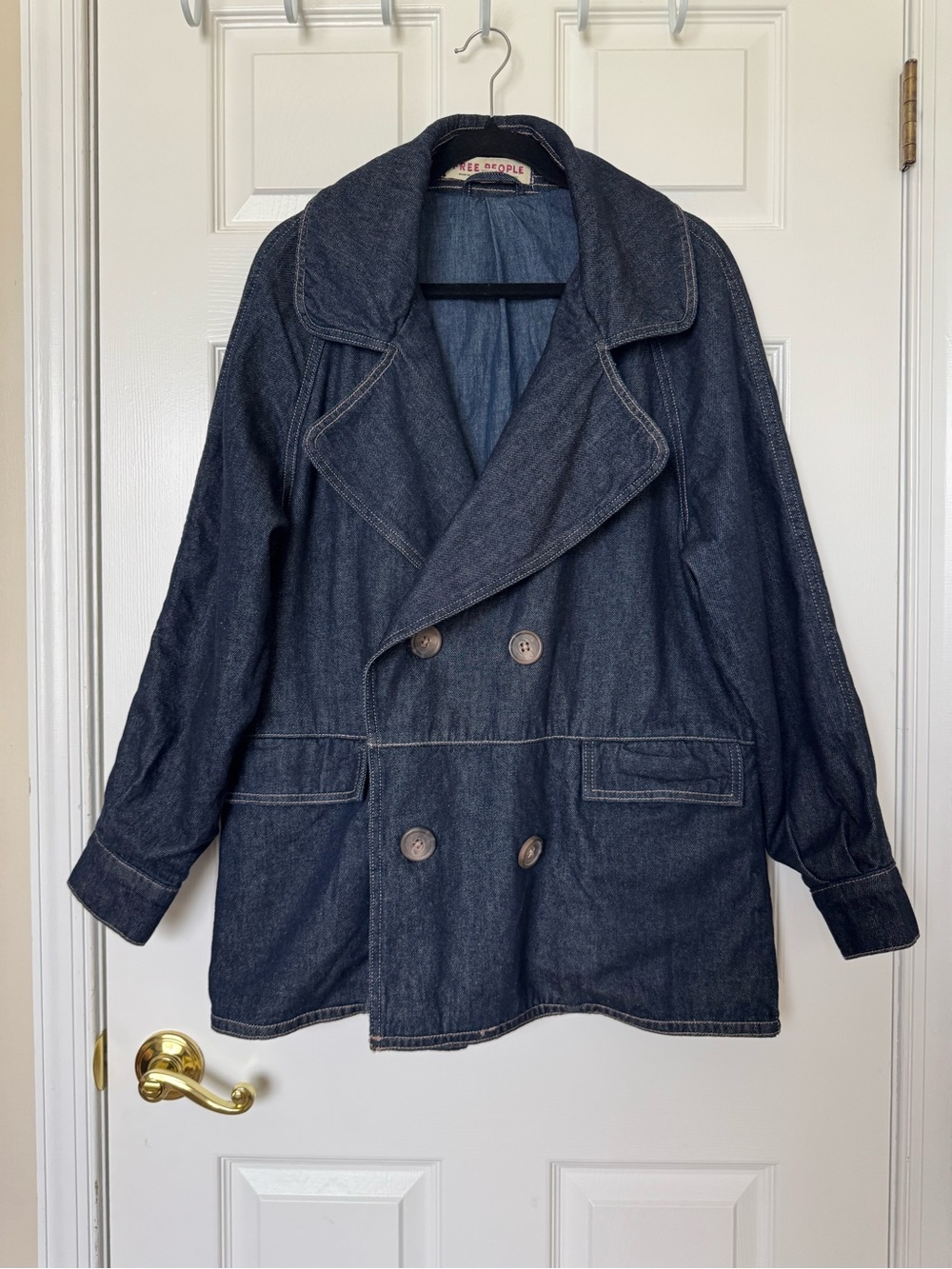 NWOT Free People Oversize Dark Blue Denim Double-Breasted Jacket